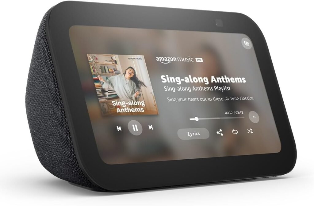Like-New Amazon Echo Show 5 (newest model), Smart display with 2x the bass and clearer sound, Charcoal