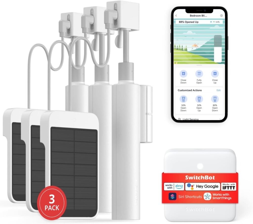 SwitchBot Smart Electric Motorized Blinds Kit - 3Pack with 2.4G WiFi Remote Control, Solar Powered, Compatible with Alexa, Google Home and Siri, Light Sensing