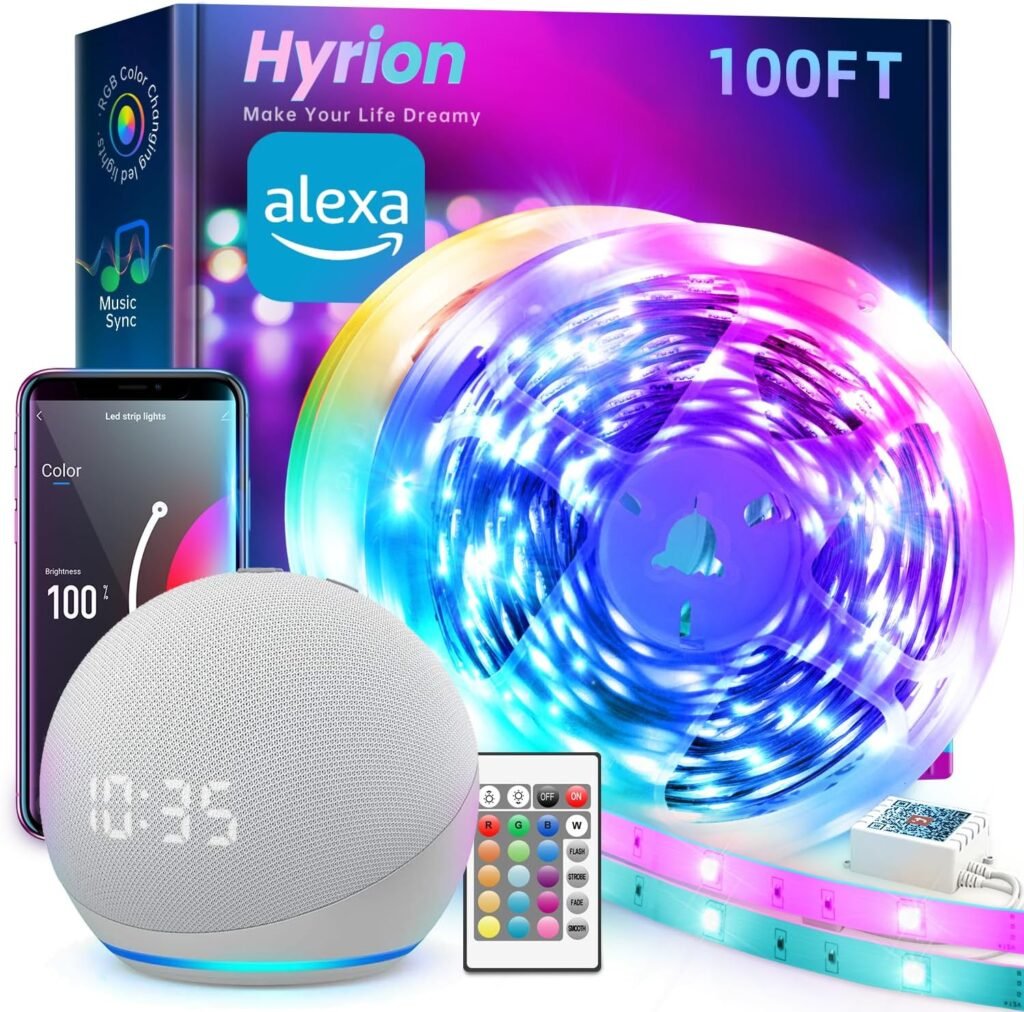 hyrion Smart LED Lights for Bedroom 100ft, Voice Control Strip Lights with Alexa and Google Assistant