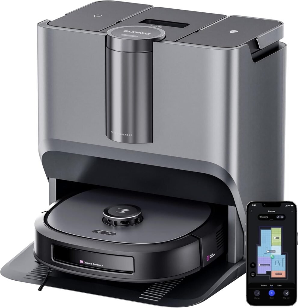 Eureka J20 Robot Vacuum Self Emptying, 8000Pa Suction, Auto Mop Washing & Hot Air Drying,3D Obstacle Avoidance, Cycling Belt-Mop Design smart vaccum