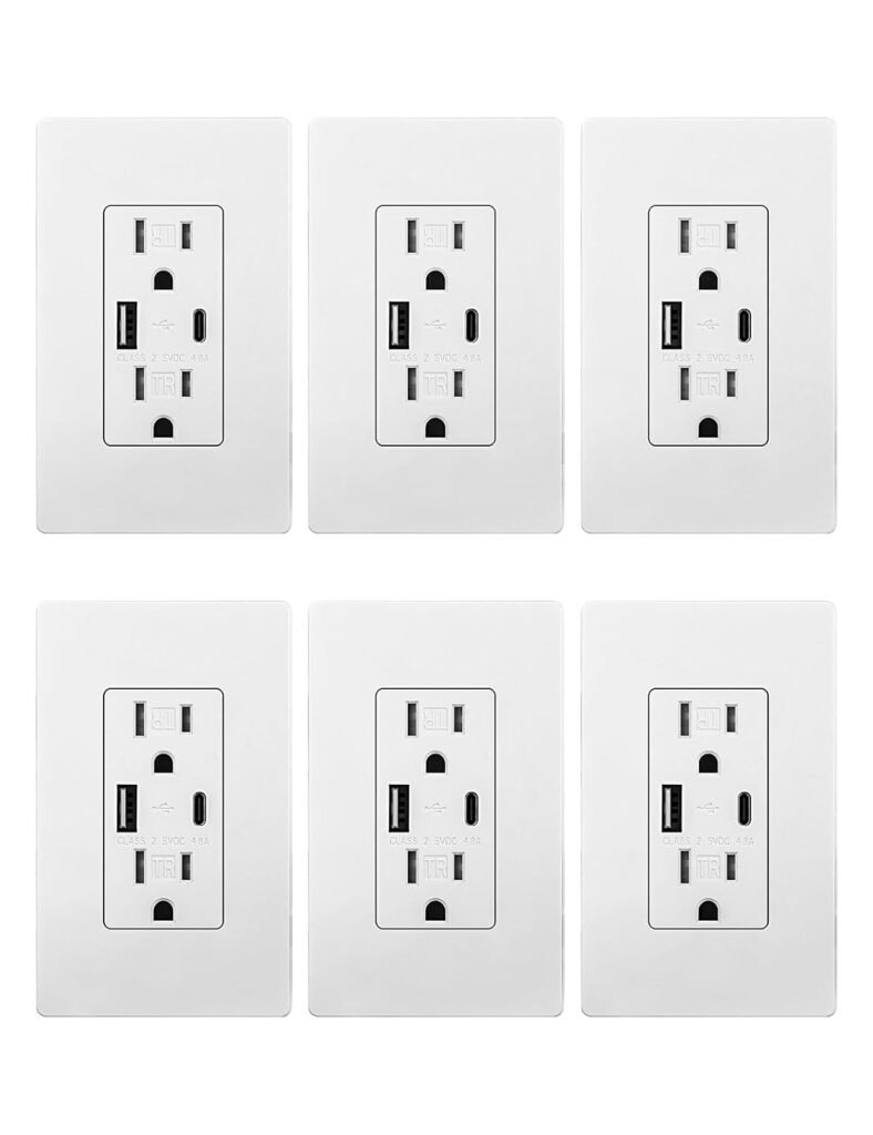 MOES USB Outlets(UL Certified), Type-C & USB-A Ports, 5VDC 4.8A Fast Charging 24W, Tamper-Resistant, Standard US Wall Box Compatible, Screwless Wall