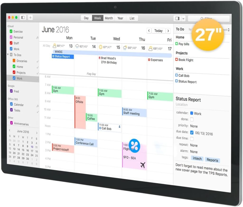 TouchWo 27 inches Touchscreen Digital Calendar & Wall Planners,Downloadable APP, Smart tools productivity